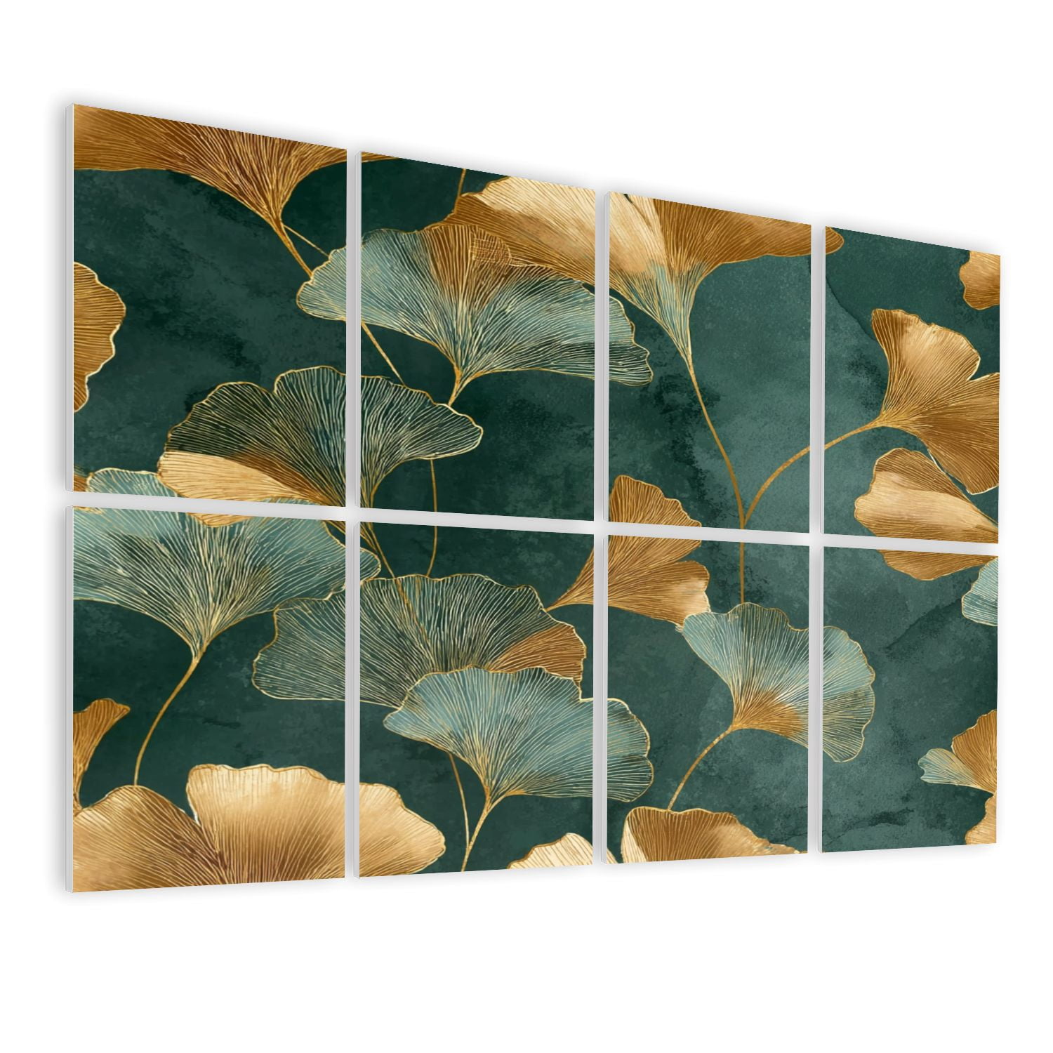 8 Pack Art Acoustic Panels Sound Absorbing Elegant Ginkgo Leaves Gold Decorative Soundproof Wall Panels Self Adhesive for Nursery Game Room Bedroom 48"x32"