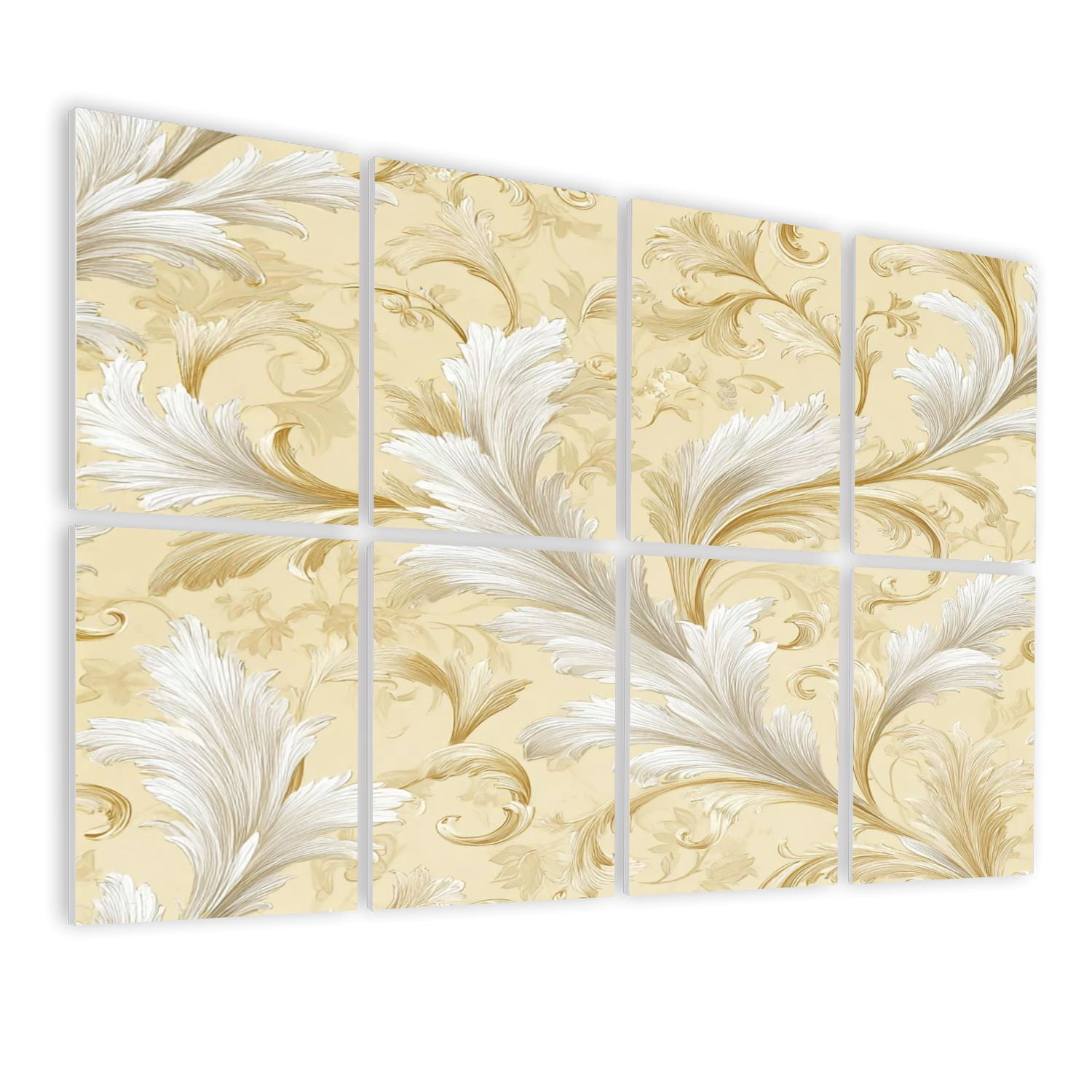 8 Pack Art Acoustic Panels Sound Absorbing Elegant Gold White Baroque Decorative Soundproof Wall Panels Self Adhesive for Nursery Game Room Bedroom 48"x32"