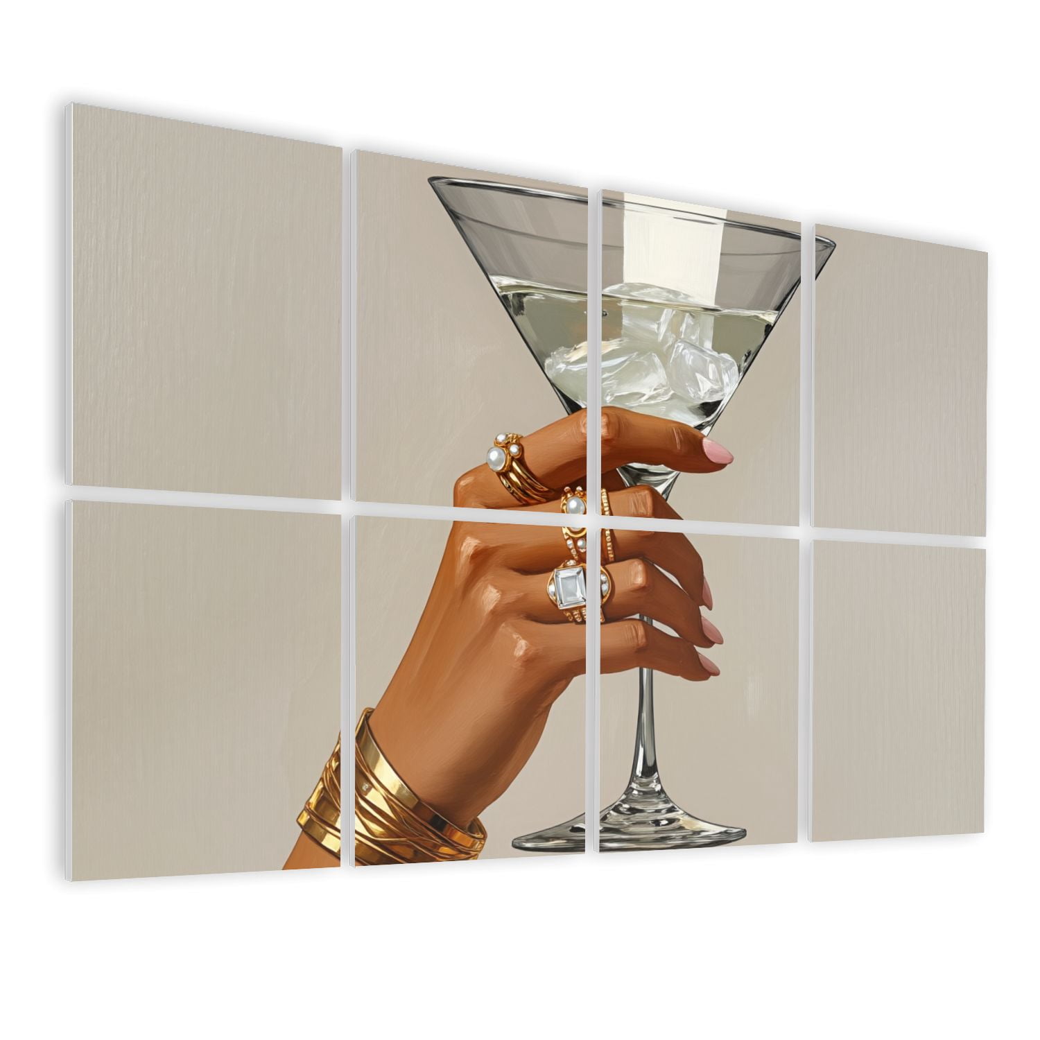 8 Pack Art Acoustic Panels Sound Absorbing Elegant Hand Holding Martini boho Decorative Soundproof Wall Panels Self Adhesive for Nursery Game Room Bedroom 48"x32"