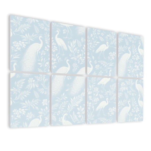 8 Pack Art Acoustic Panels Sound Absorbing Elegant Peacock Crane Floral Soft Blue Decorative Soundproof Wall Panels Self Adhesive for Nursery Game Room Bedroom 48"x32"