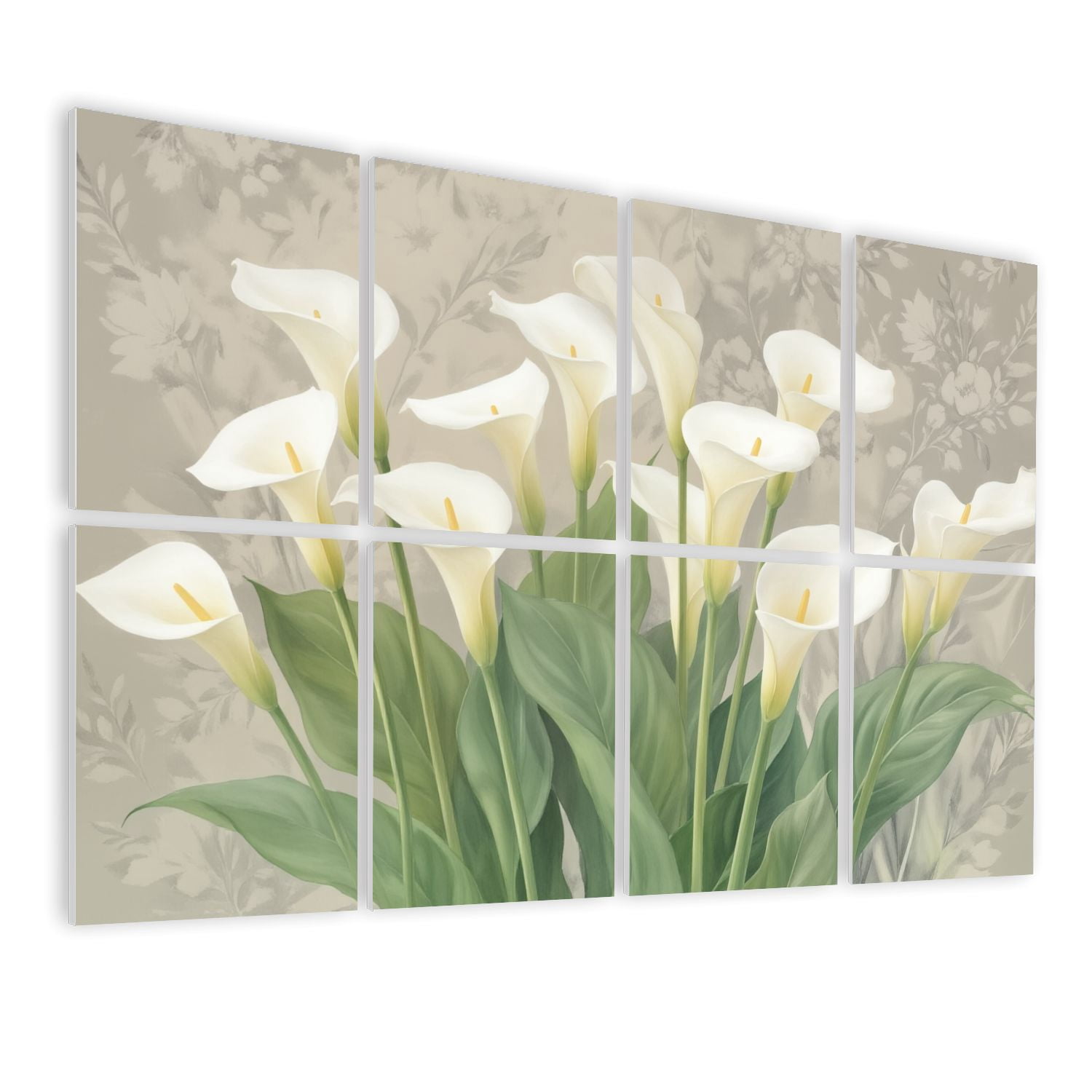 8 Pack Art Acoustic Panels Sound Absorbing Elegant White Calla Lilies Green Leaves Soft Botanical Decorative Soundproof Wall Panels Self Adhesive for Nursery Game Room Bedroom 48"x32"