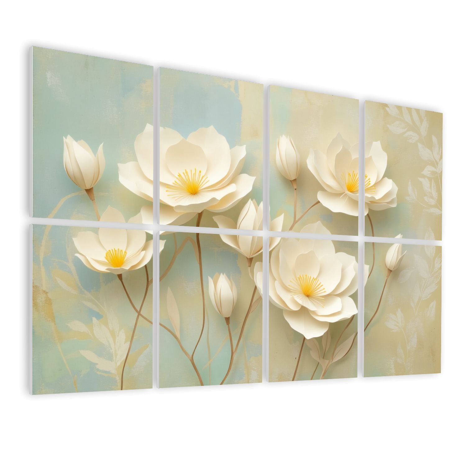 8 Pack Art Acoustic Panels Sound Absorbing Elegant White Lotus Flowers Decorative Soundproof Wall Panels Self Adhesive for Nursery Game Room Bedroom 48"x32"