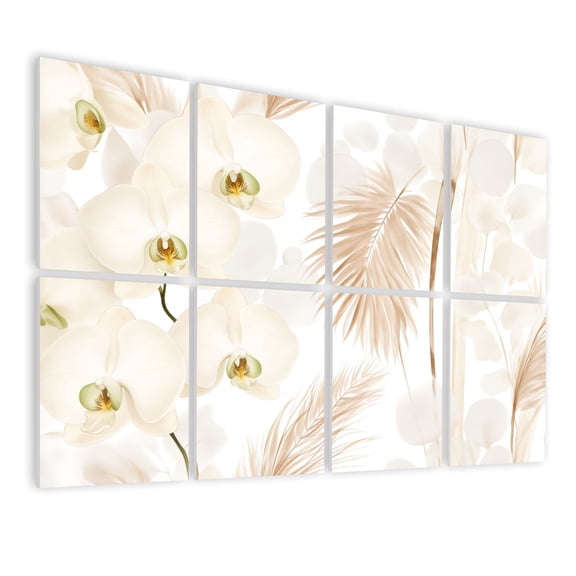 8 Pack Art Acoustic Panels Sound Absorbing Elegant White Orchid Soft Beige Tropical Leaves Floral Decorative Soundproof Wall Panels Self Adhesive for Nursery Game Room Bedroom 48"x32"