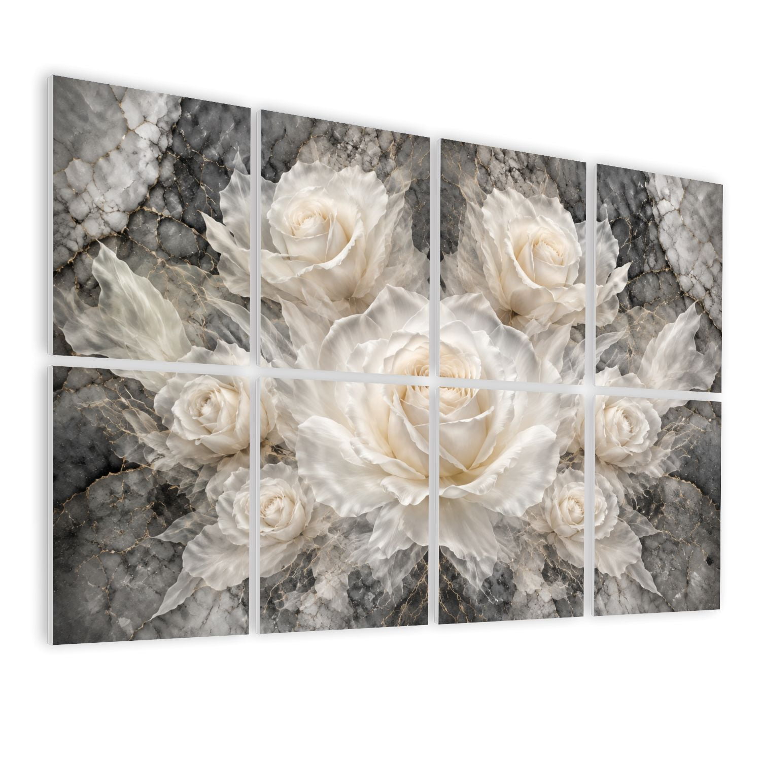 8 Pack Art Acoustic Panels Sound Absorbing Elegant White Roses Marble Decorative Soundproof Wall Panels Self Adhesive for Nursery Game Room Bedroom 48"x32"