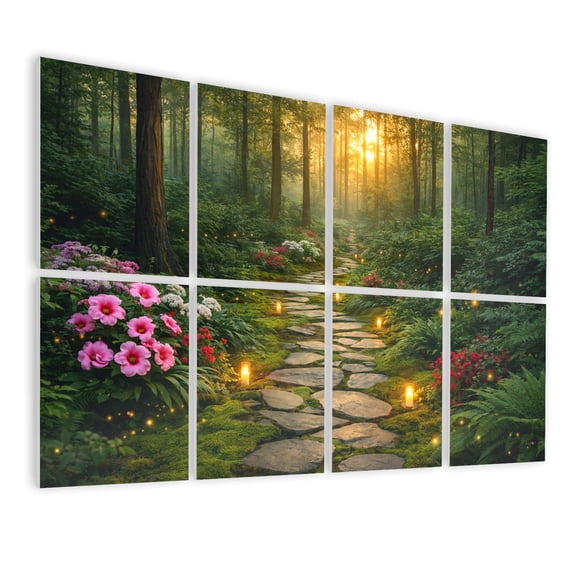 8 Pack Art Acoustic Panels Sound Absorbing Enchanting Forest Stone Flowers Candle Decorative Soundproof Wall Panels Self Adhesive for Nursery Game Room Bedroom 48"x32"
