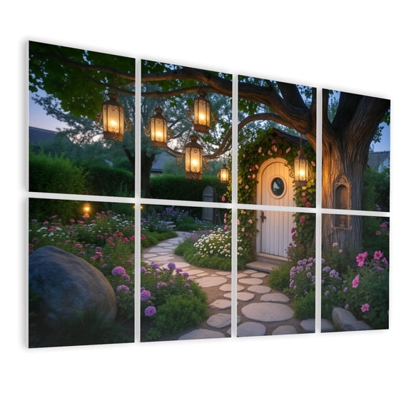 8 Pack Art Acoustic Panels Sound Absorbing Enchanting Garden Pathway Lanterns Floral Archway Twilight Decorative Soundproof Wall Panels Self Adhesive for Nursery Game Room Bedroom 48"x32"