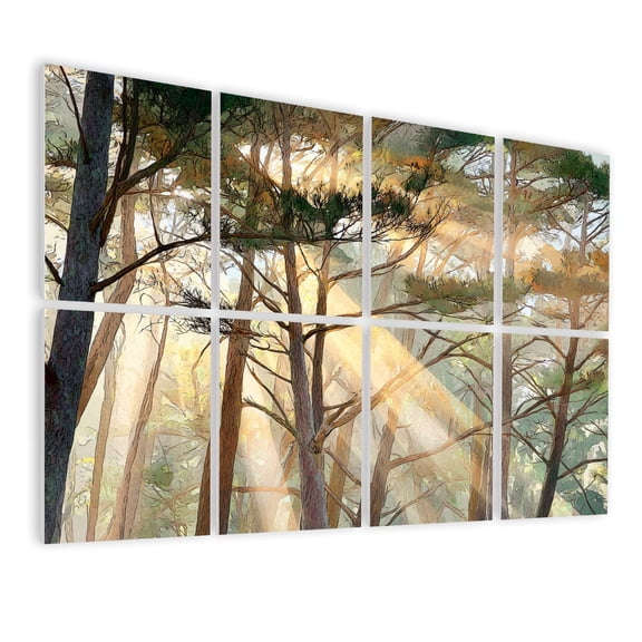 8 Pack Art Acoustic Panels Sound Absorbing Ethereal Morning Pine Grove Art Print Soft Mist Decorative Soundproof Wall Panels Self Adhesive for Nursery Game Room Bedroom 48"x32"