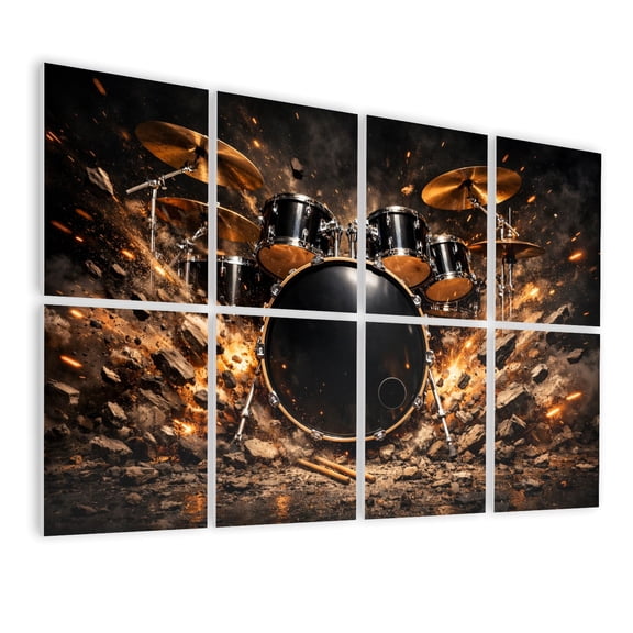8 Pack Art Acoustic Panels Sound Absorbing Explosive Black Drum Set Cymbals Dynamic Energy Decorative Soundproof Wall Panels Self Adhesive for Nursery Game Room Bedroom 48"x32"