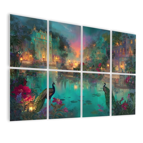 8 Pack Art Acoustic Panels Sound Absorbing Expressive Ink Painting Tranquil Garden Dusk Decorative Soundproof Wall Panels Self Adhesive for Nursery Game Room Bedroom 48"x32"