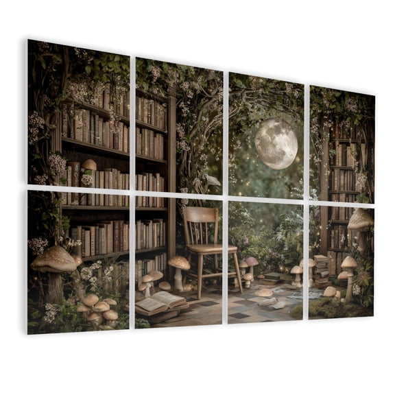 8 Pack Art Acoustic Panels Sound Absorbing Fantasy Forest Aesthetic Witchy Fairy Mushroom Moon Vintage Library Decorative Soundproof Wall Panels Self Adhesive for Nursery Game Room Bedroom 48"x32"