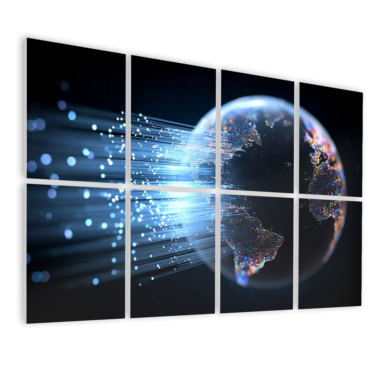 8 Pack Art Acoustic Panels Sound Absorbing Fiber optic cables around Earth Decorative Soundproof Wall Panels Self Adhesive for Nursery Game Room Bedroom 48"x32"