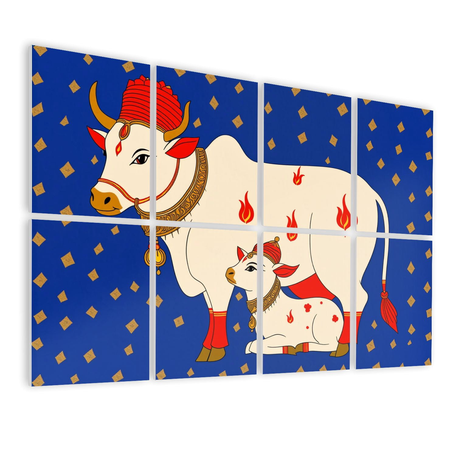 8 Pack Art Acoustic Panels Sound Absorbing Flame Decorated Cow Calf Decorative Soundproof Wall Panels Self Adhesive for Nursery Game Room Bedroom 48"x32"