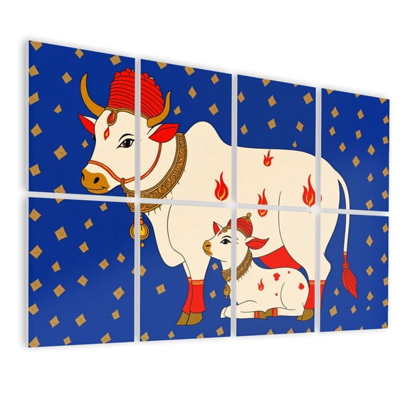 8 Pack Art Acoustic Panels Sound Absorbing Flame Decorated Cow Calf Decorative Soundproof Wall Panels Self Adhesive for Nursery Game Room Bedroom 48"x32"