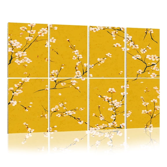 8 Pack Art Acoustic Panels Sound Absorbing Floral Blossom Branches Yellow Elegant Modern Design Decorative Soundproof Wall Panels Self Adhesive for Nursery Game Room Bedroom 48"x32"