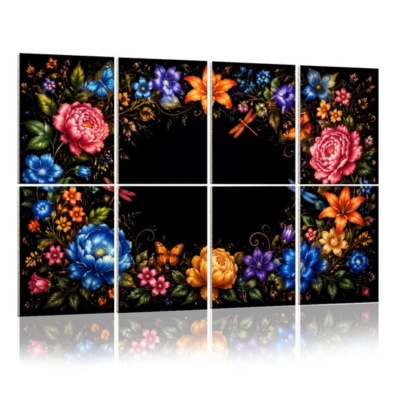 8 Pack Art Acoustic Panels Sound Absorbing Floral Border Butterflies Colorful Blooms Decorative Soundproof Wall Panels Self Adhesive for Nursery Game Room Bedroom 48"x32"
