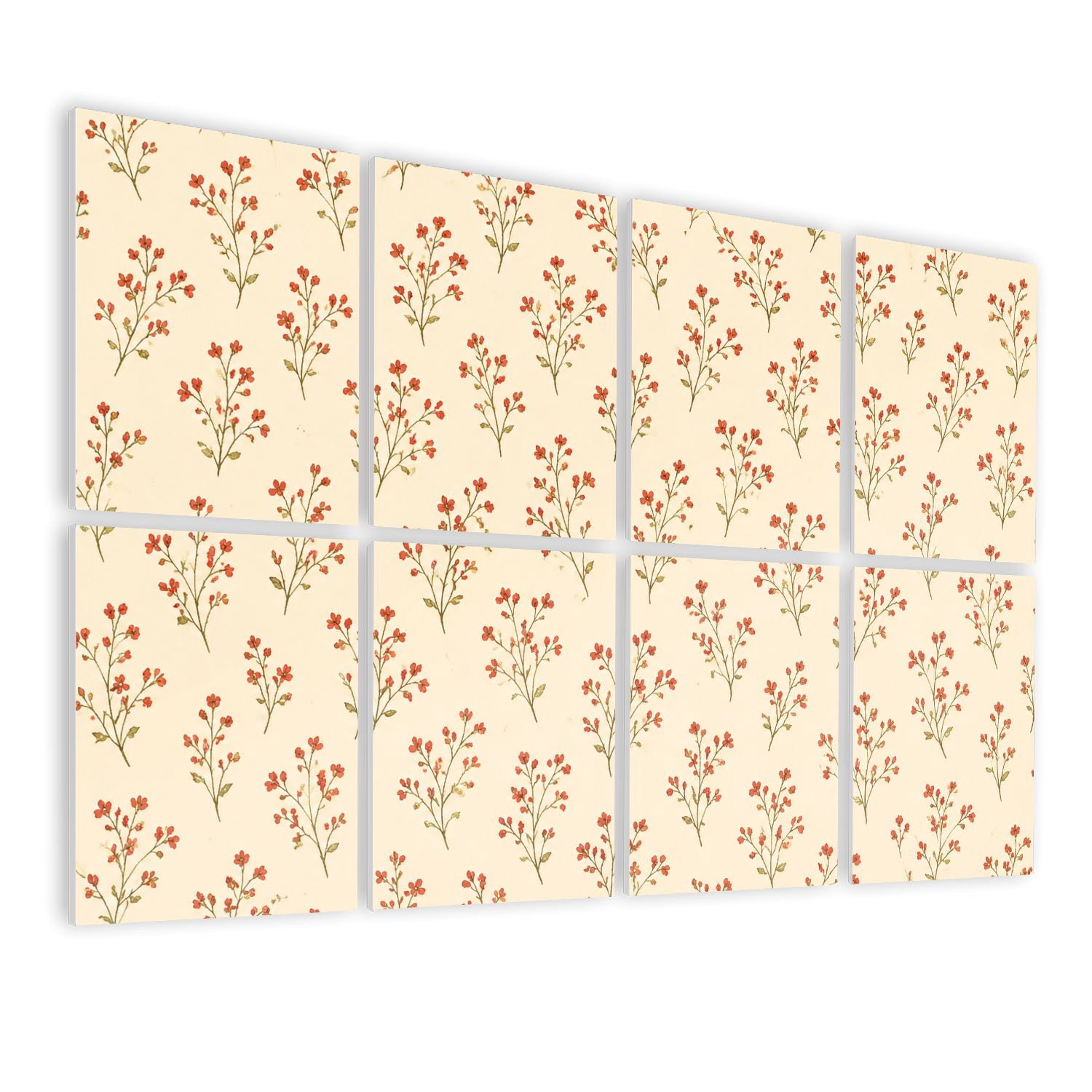 8 Pack Art Acoustic Panels Sound Absorbing Floral Branch Beige Elegant Botanical Design Decorative Soundproof Wall Panels Self Adhesive for Nursery Game Room Bedroom 48"x32"