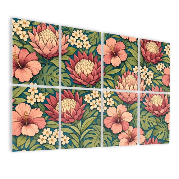 8 Pack Art Acoustic Panels Sound Absorbing Floral Tropical Leaf Seamless Pink Chrysanthemums Burgundy Blossoms Decorative Soundproof Wall Panels Self Adhesive for Nursery Game Room Bedroom 48"x32"