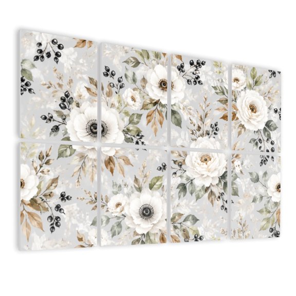 8 Pack Art Acoustic Panels Sound Absorbing Floral Watercolor White Anemone Flowers Greenery Earthy Decorative Soundproof Wall Panels Self Adhesive for Nursery Game Room Bedroom 48"x32"