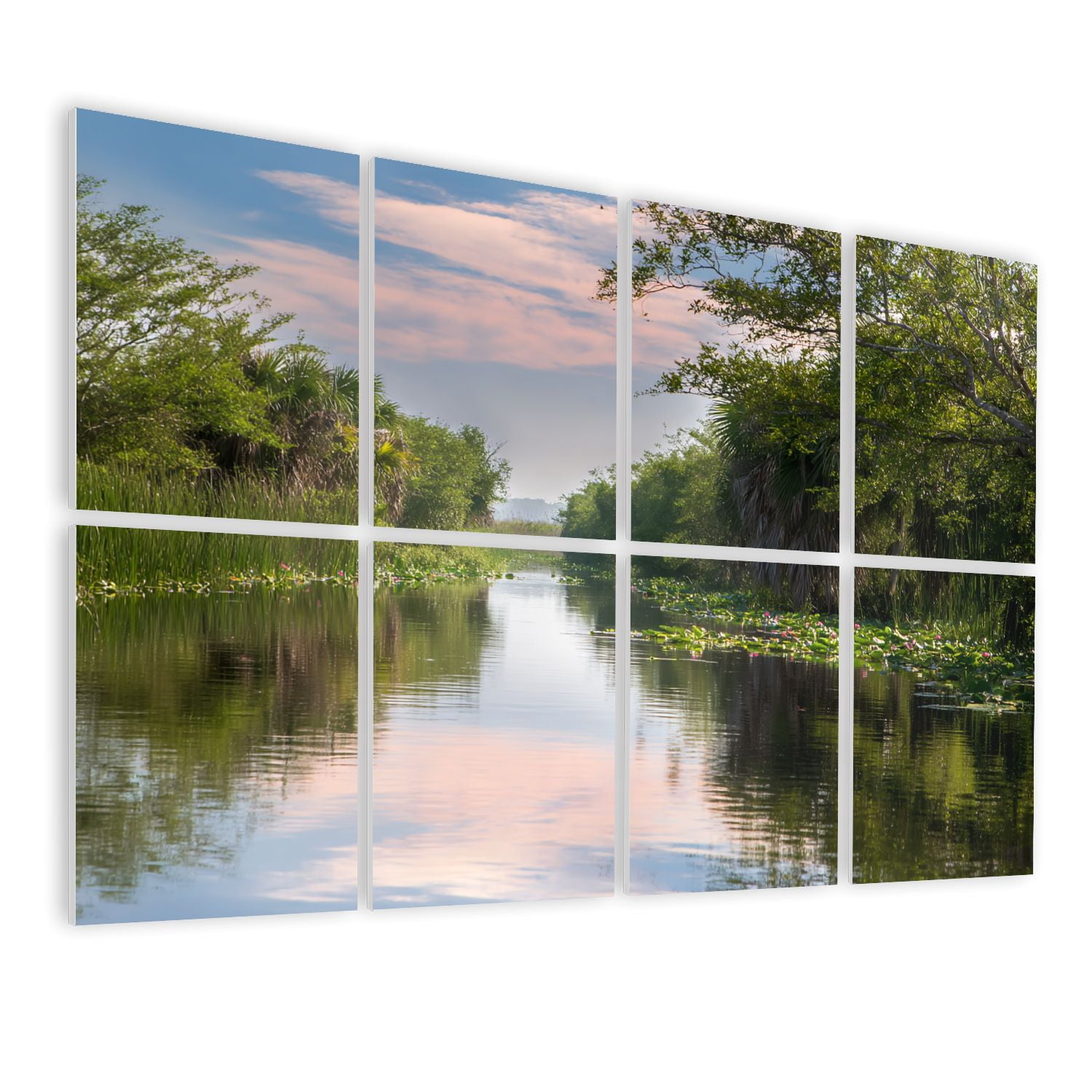 8 Pack Art Acoustic Panels Sound Absorbing Florida Everglades Sunset Wetland Water Canal Landscape Decorative Soundproof Wall Panels Self Adhesive for Nursery Game Room Bedroom 48"x32"
