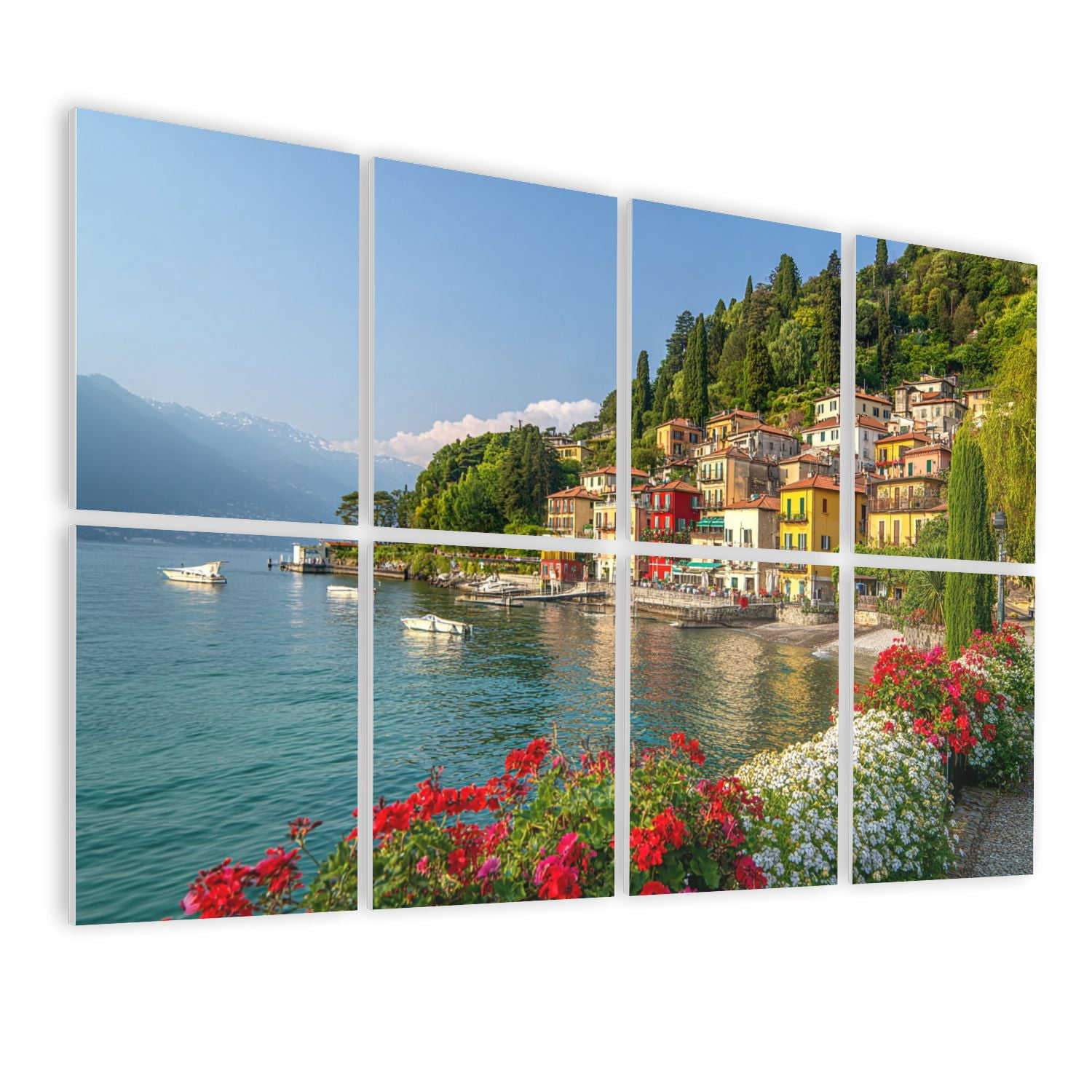 8 Pack Art Acoustic Panels Sound Absorbing Flowers Varenna Lake Como Italy Decorative Soundproof Wall Panels Self Adhesive for Nursery Game Room Bedroom 48"x32"
