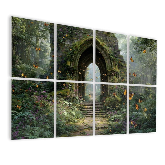 8 Pack Art Acoustic Panels Sound Absorbing Forest Portal Magical Green Mossy Tree Hole Aesthetic Fantasy Decorative Soundproof Wall Panels Self Adhesive for Nursery Game Room Bedroom 48"x32"