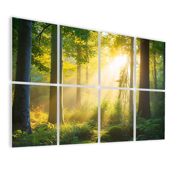 8 Pack Art Acoustic Panels Sound Absorbing Forest Sunlight Trees Greenery Fog Naturalistic Detailed Vivid Decorative Soundproof Wall Panels Self Adhesive for Nursery Game Room Bedroom 48"x32"