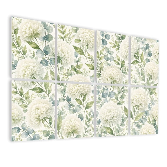 8 Pack Art Acoustic Panels Sound Absorbing Framed Nature Botanical White Floral Green Eucalyptus Leaves Modern Decorative Soundproof Wall Panels Self Adhesive for Nursery Game Room Bedroom 48"x32"