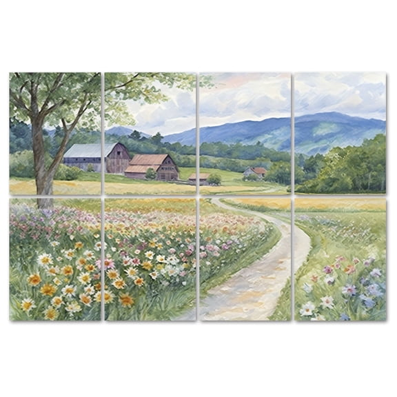 8 Pack Art Acoustic Panels Sound Absorbing Framed Rustic Farmhouse Beautiful Field Wildflower Barn Nature Scenery Decorative Soundproof Wall Panels Self Adhesive for Recording Studios Office 48"x32"