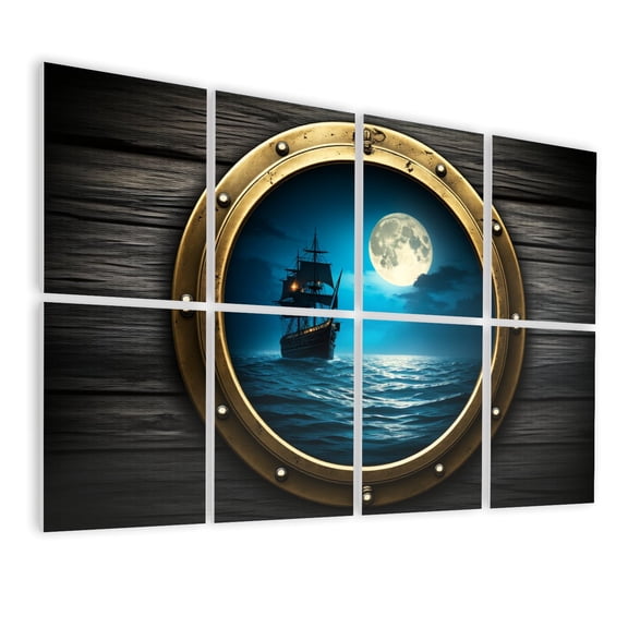 8 Pack Art Acoustic Panels Sound Absorbing Full Moon Night Ocean Window View Sailing Boat Seascape Contemporary Decorative Soundproof Wall Panels Self Adhesive for Bedroom Living Room 48"x32"