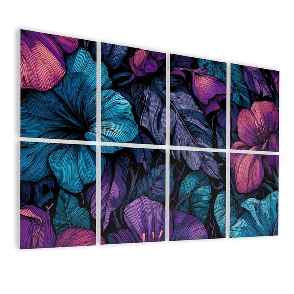 8 Pack Art Acoustic Panels Sound Absorbing Futuristic Biomechanical Flowers Neon Engraved Art Print Decorative Soundproof Wall Panels Self Adhesive for Nursery Game Room Bedroom 48"x32"