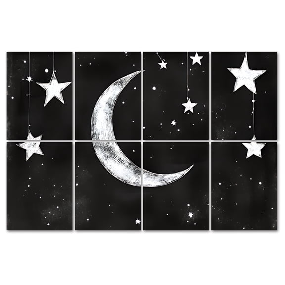 8 Pack Art Acoustic Panels Sound Absorbing Galaxy Outer Space Night Sky Bright Star Moon Ceiling Crescent Hanging Decorative Soundproof Wall Panels Self Adhesive for Recording Studios Office 48"x32"