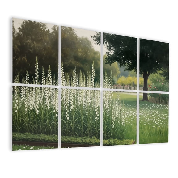 8 Pack Art Acoustic Panels Sound Absorbing Garden White Foxglove Flowers Peaceful Pathway Decorative Soundproof Wall Panels Self Adhesive for Nursery Game Room Bedroom 48"x32"