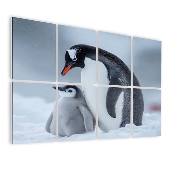 8 Pack Art Acoustic Panels Sound Absorbing Gentle Penguin Family Snow Adult Chick Winter Wildlife Decorative Soundproof Wall Panels Self Adhesive for Nursery Game Room Bedroom 48"x32"