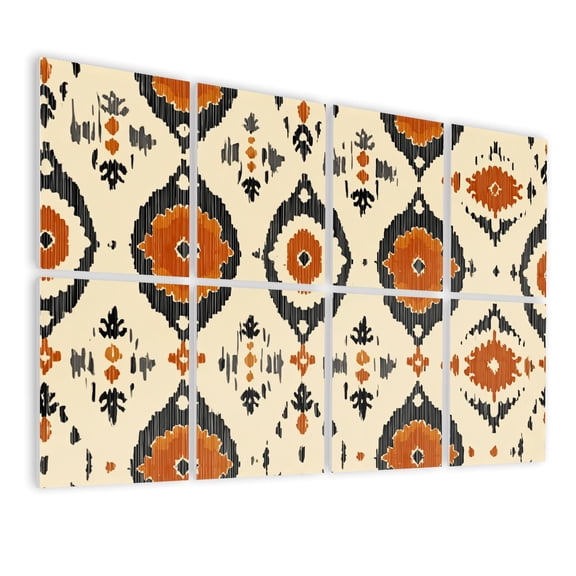 8 Pack Art Acoustic Panels Sound Absorbing Geometric Ikat Orange Black Beige Ethnic Tribal Design Decorative Soundproof Wall Panels Self Adhesive for Nursery Game Room Bedroom 48"x32"