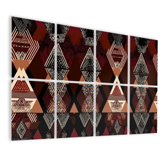8 Pack Art Acoustic Panels Sound Absorbing Geometric Tribal Brown Black Beige Triangles Lines Decorative Soundproof Wall Panels Self Adhesive for Nursery Game Room Bedroom 48"x32"