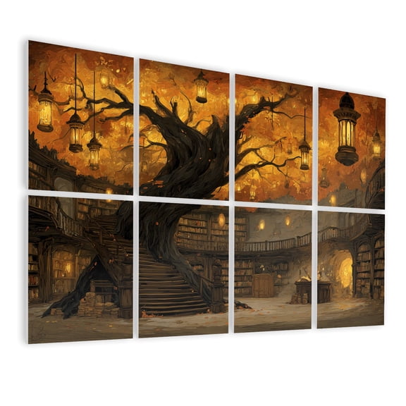 8 Pack Art Acoustic Panels Sound Absorbing Giant Tree Twisting Trunk Circular Library Decorative Soundproof Wall Panels Self Adhesive for Nursery Game Room Bedroom 48"x32"