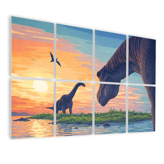8 Pack Art Acoustic Panels Sound Absorbing Giant dinosaur colorful sky fossil Decorative Soundproof Wall Panels Self Adhesive for Nursery Game Room Bedroom 48"x32"