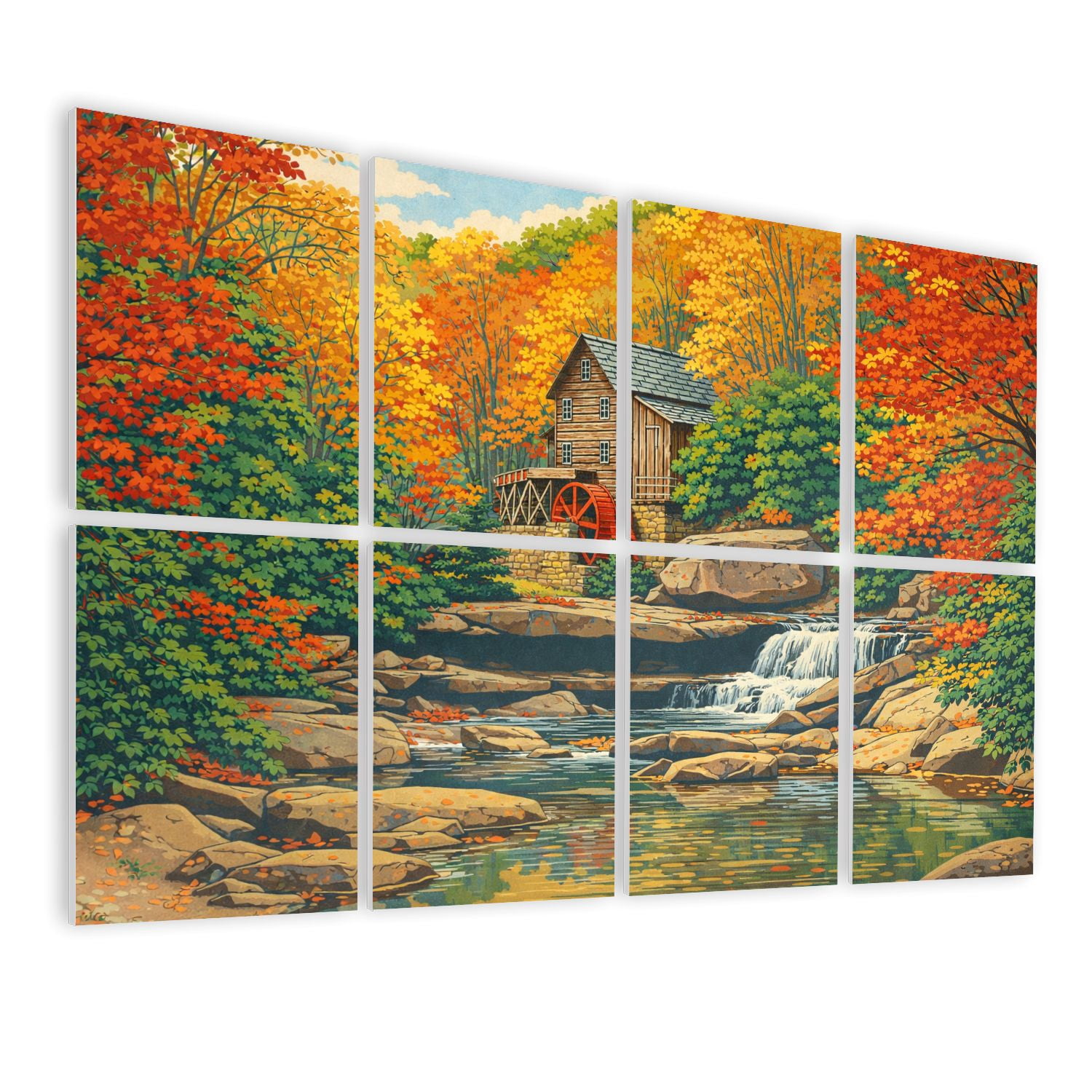 8 Pack Art Acoustic Panels Sound Absorbing Glade Creek Grist Mill nostalgia blazing autumn colors West Decorative Soundproof Wall Panels Self Adhesive for Nursery Game Room Bedroom 48"x32"