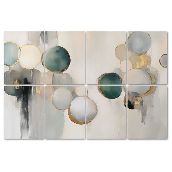 8 Pack Art Acoustic Panels Sound Absorbing Gold Circle Modern Abstract Green Overlapping Circles Geometric Shapes Decorative Soundproof Wall Panels Self Adhesive for Recording Studios Office 48"x32"
