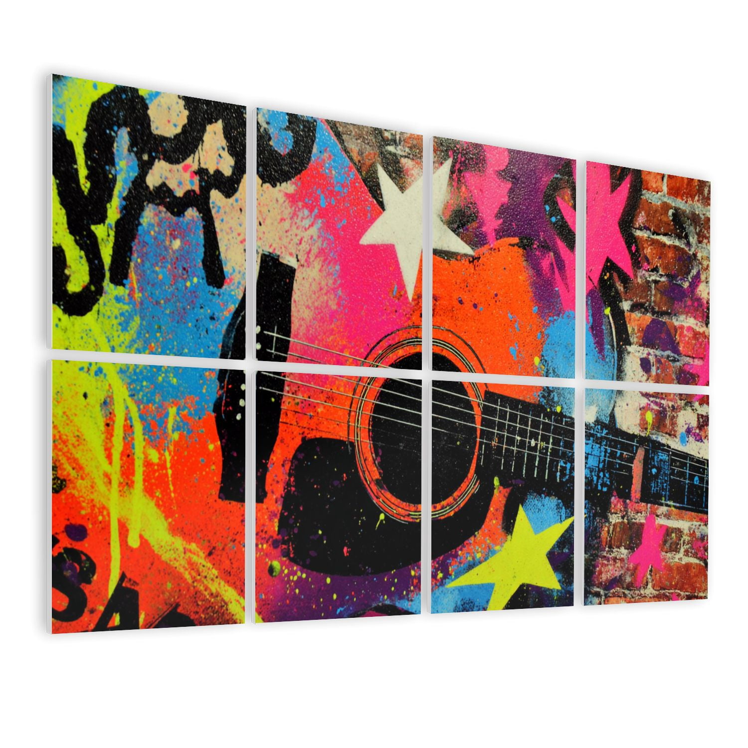 8 Pack Art Acoustic Panels Sound Absorbing Graffiti Guitar Vintage Music Themed Acoustic Guitar Musical Notes Decorative Soundproof Wall Panels Self Adhesive for Nursery Game Room Bedroom 48"x32"