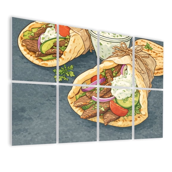 8 Pack Art Acoustic Panels Sound Absorbing Greek wrapped sandwich gyros Decorative Soundproof Wall Panels Self Adhesive for Nursery Game Room Bedroom 48"x32"
