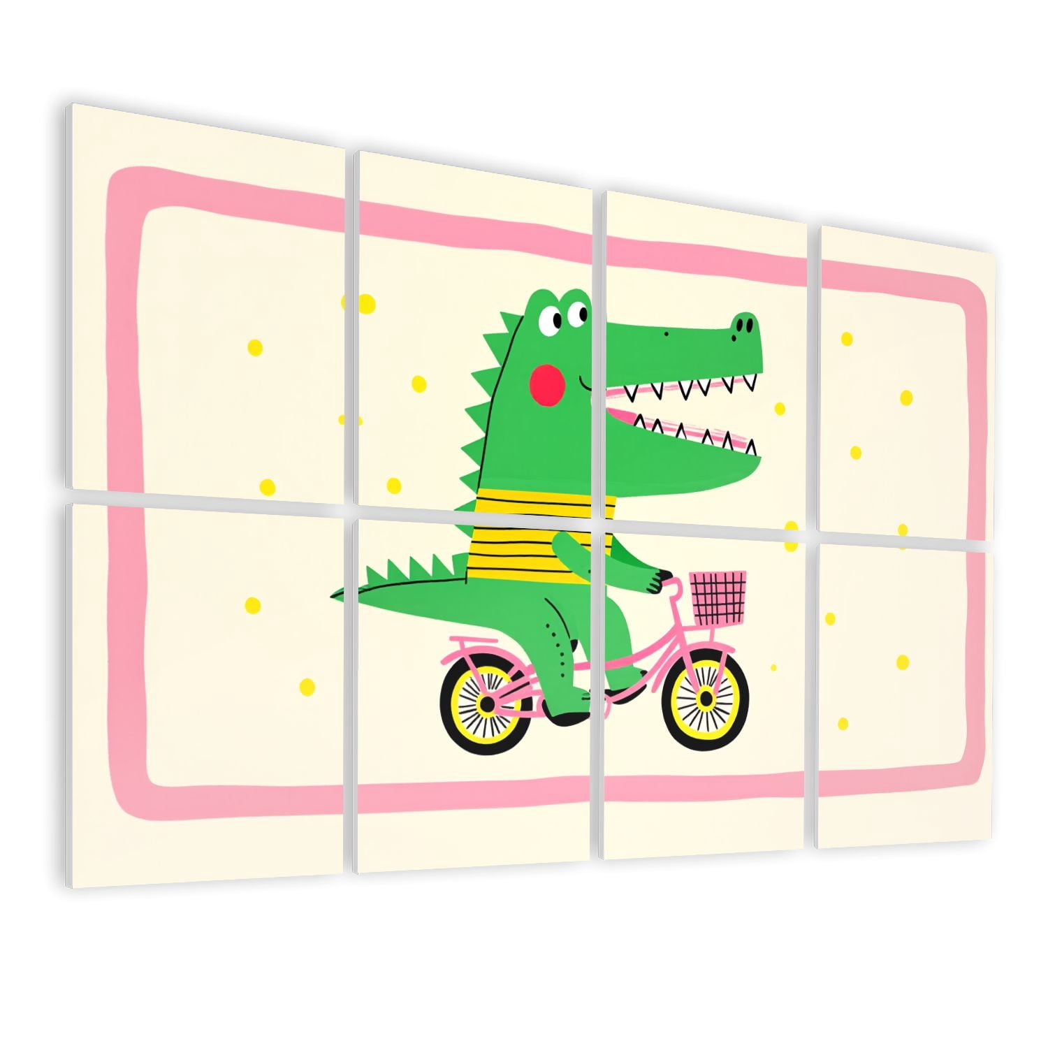8 Pack Art Acoustic Panels Sound Absorbing Green Crocodile Riding Pink Decorative Soundproof Wall Panels Self Adhesive for Nursery Game Room Bedroom 48"x32"