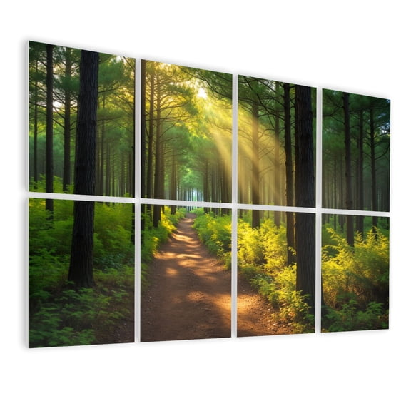 8 Pack Art Acoustic Panels Sound Absorbing Green Forest Nature Sunlight Pine Trees Natural Wood Tall Trees Decorative Soundproof Wall Panels Self Adhesive for Nursery Game Room Bedroom 48"x32"