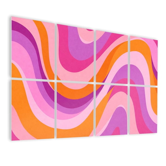 8 Pack Art Acoustic Panels Sound Absorbing Groovy Waves Psychedelic Abstract Curved Hippie Retro Style Decorative Soundproof Wall Panels Self Adhesive for Nursery Game Room Bedroom 48"x32"