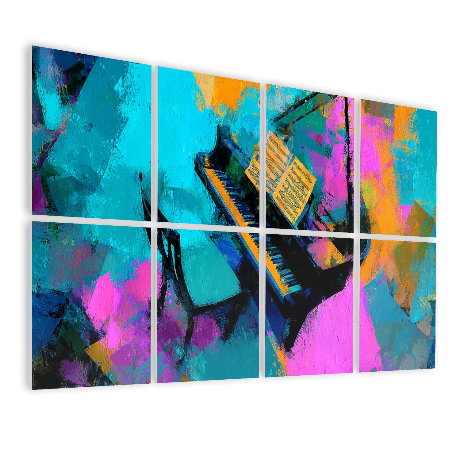 8 Pack Art Acoustic Panels Sound Absorbing Guitar Piano Saxophone Musical Instruments Grand Piano Sheet Music Decorative Soundproof Wall Panels Self Adhesive for Nursery Game Room Bedroom 48"x32"
