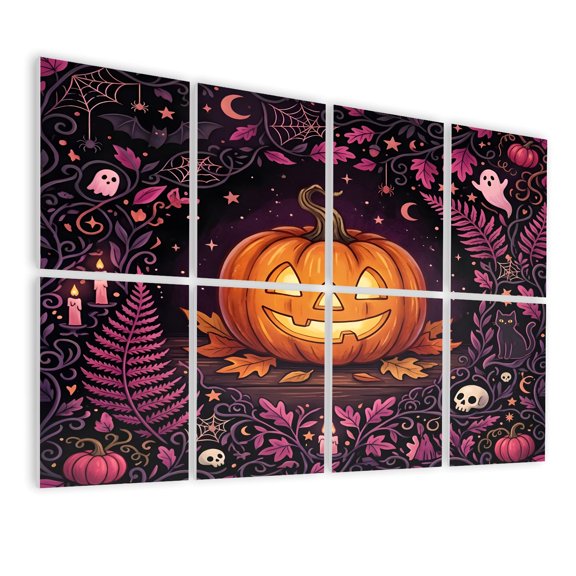8 Pack Art Acoustic Panels Sound Absorbing Halloween O Lantern Gothic Floral Spooky Elements Decorative Soundproof Wall Panels Self Adhesive for Nursery Game Room Bedroom 48"x32"