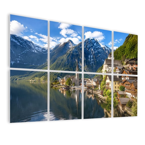 8 Pack Art Acoustic Panels Sound Absorbing Hallstatt Village Hallstatter See lake Austria Decorative Soundproof Wall Panels Self Adhesive for Nursery Game Room Bedroom 48"x32"