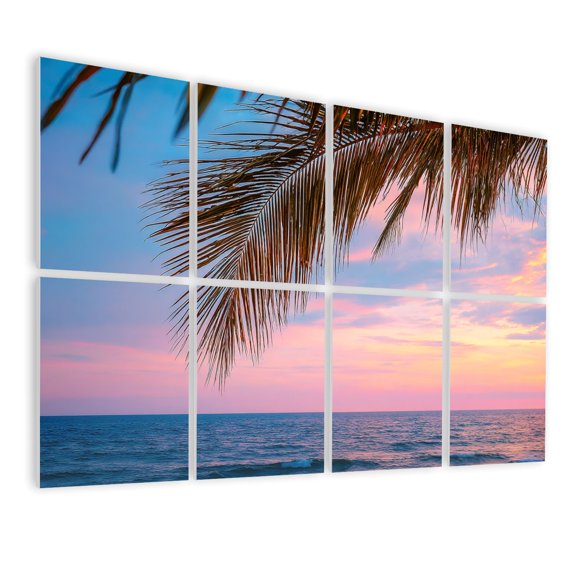 8 Pack Art Acoustic Panels Sound Absorbing Hawaiian Beach Palm Tree Ocean Scene Palm Trees Sunset Sky Decorative Soundproof Wall Panels Self Adhesive for Nursery Game Room Bedroom 48"x32"
