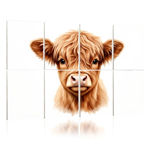 8 Pack Art Acoustic Panels Sound Absorbing Highland Cow Baby Brown Peeping Highland Cattle Cute Funny Decorative Soundproof Wall Panels Self Adhesive for Nursery Game Room Bedroom 48"x32"