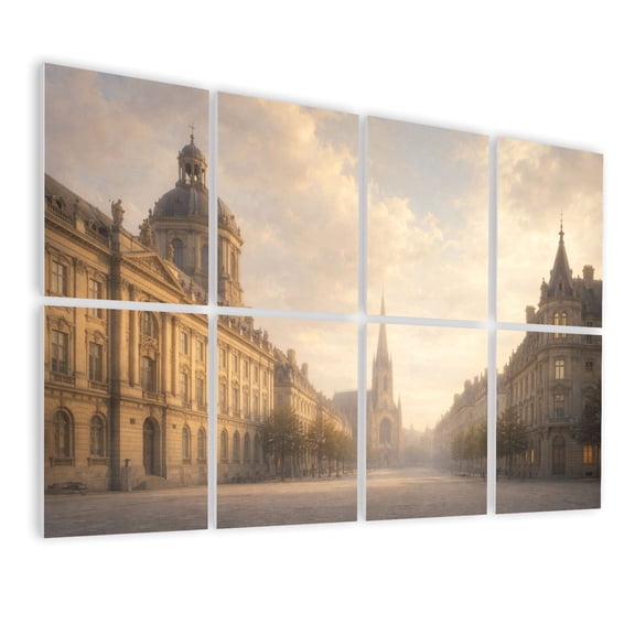 8 Pack Art Acoustic Panels Sound Absorbing Historic European City Square Grand Classical Architecture Soft Cloudy Decorative Soundproof Wall Panels Self Adhesive for Nursery Game Room Bedroom 48"x32"
